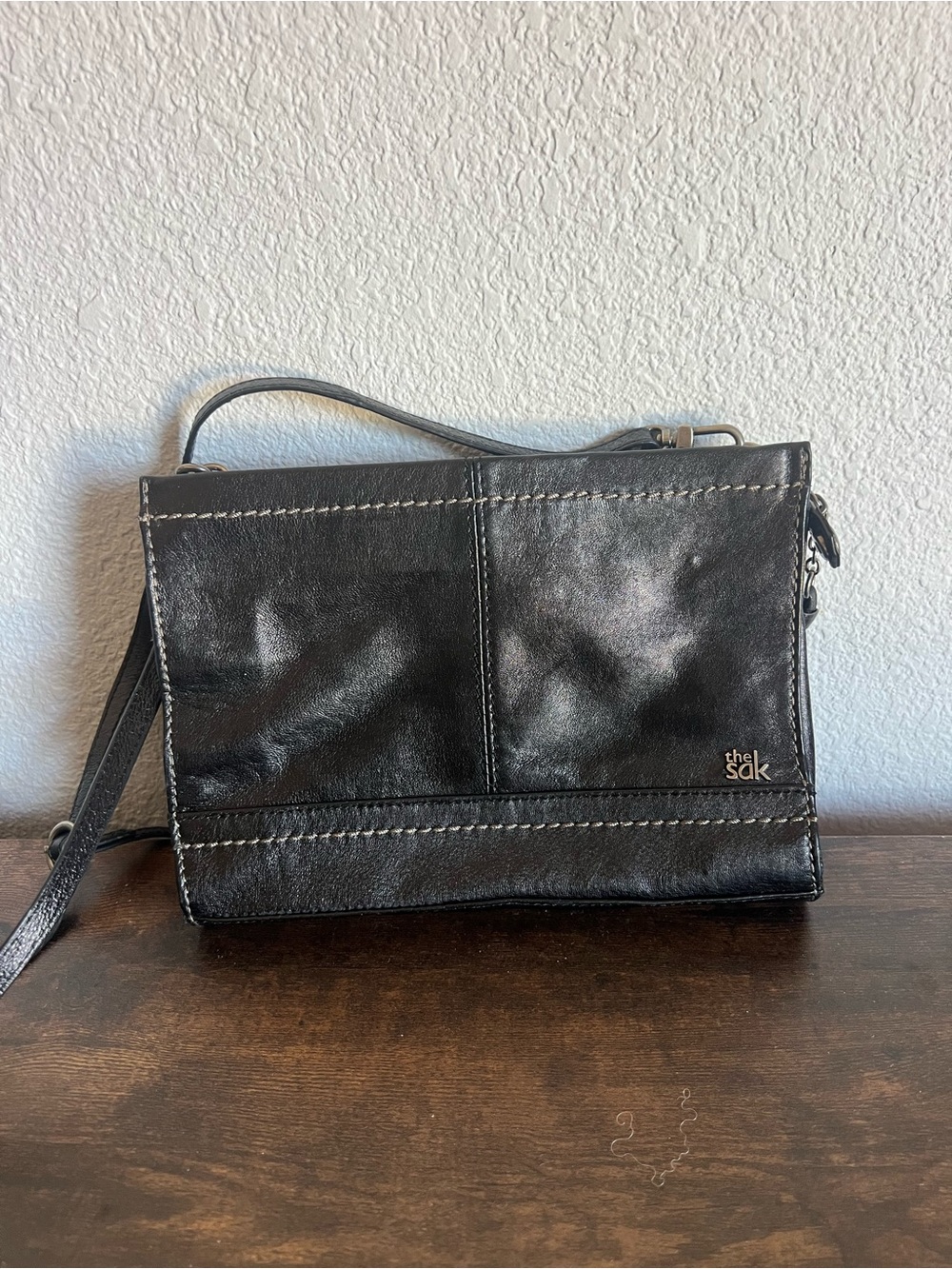 The Sak Black Leather Messenger Crossbody